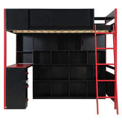 Bellemave® Full Size Wood Loft Bed with Desk, Ample Storage Space and Light, Loft Bed for Kids Bedroom - Bellemave