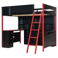 Bellemave® Full Size Wood Loft Bed with Desk, Ample Storage Space and Light, Loft Bed for Kids Bedroom - Bellemave