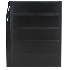 Bellemave® Full Size Wood Loft Bed with Desk, Open Wardrobe, Storage Compartments and RGB Lights - Bellemave