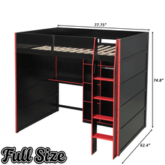 Bellemave® Full Size Wood Loft Bed with Desk, Open Wardrobe, Storage Compartments and RGB Lights - Bellemave