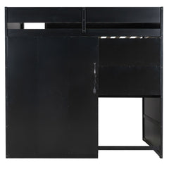 Bellemave® Full Size Wood Loft Bed with Desk, Open Wardrobe, Storage Compartments and RGB Lights - Bellemave