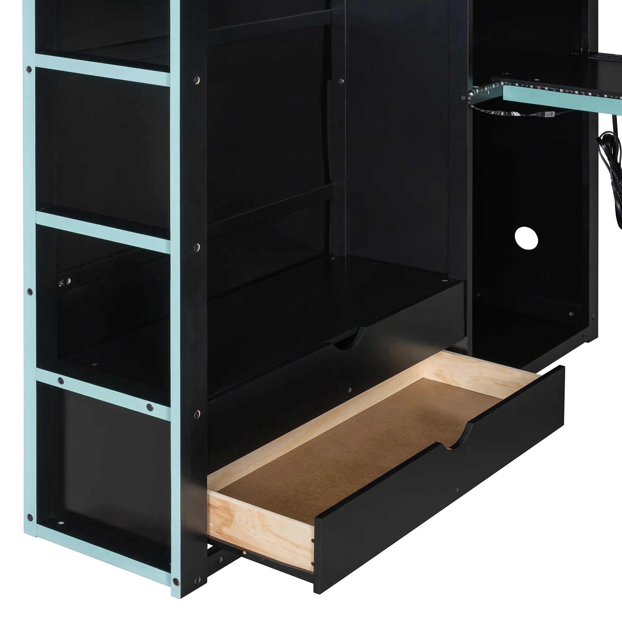 Bellemave® Full Size Wood Loft Bed with Desk,Bookshelf,Wardrobe,Ample Storage Space,and RGB LED Light - Bellemave