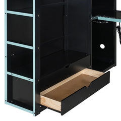 Bellemave® Full Size Wood Loft Bed with Desk,Bookshelf,Wardrobe,Ample Storage Space,and RGB LED Light - Bellemave