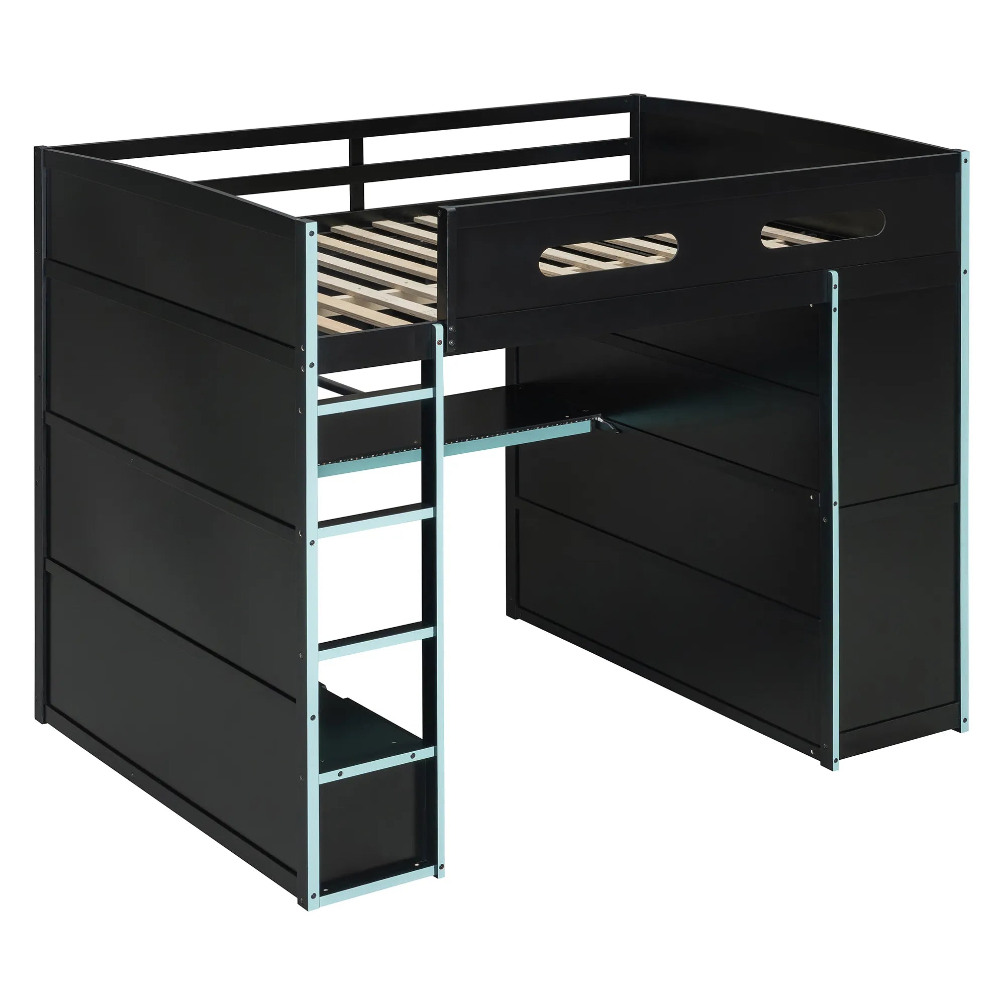 Bellemave® Full Size Wood Loft Bed with Desk,Bookshelf,Wardrobe,Ample Storage Space,and RGB LED Light - Bellemave