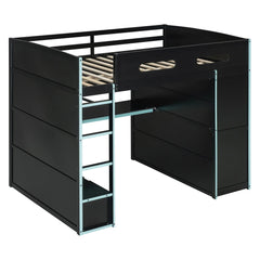 Bellemave® Full Size Wood Loft Bed with Desk,Bookshelf,Wardrobe,Ample Storage Space,and RGB LED Light - Bellemave