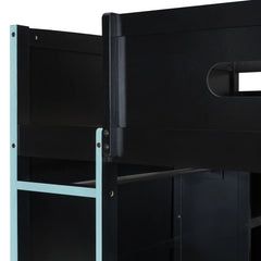 Bellemave® Full Size Wood Loft Bed with Desk,Bookshelf,Wardrobe,Ample Storage Space,and RGB LED Light - Bellemave