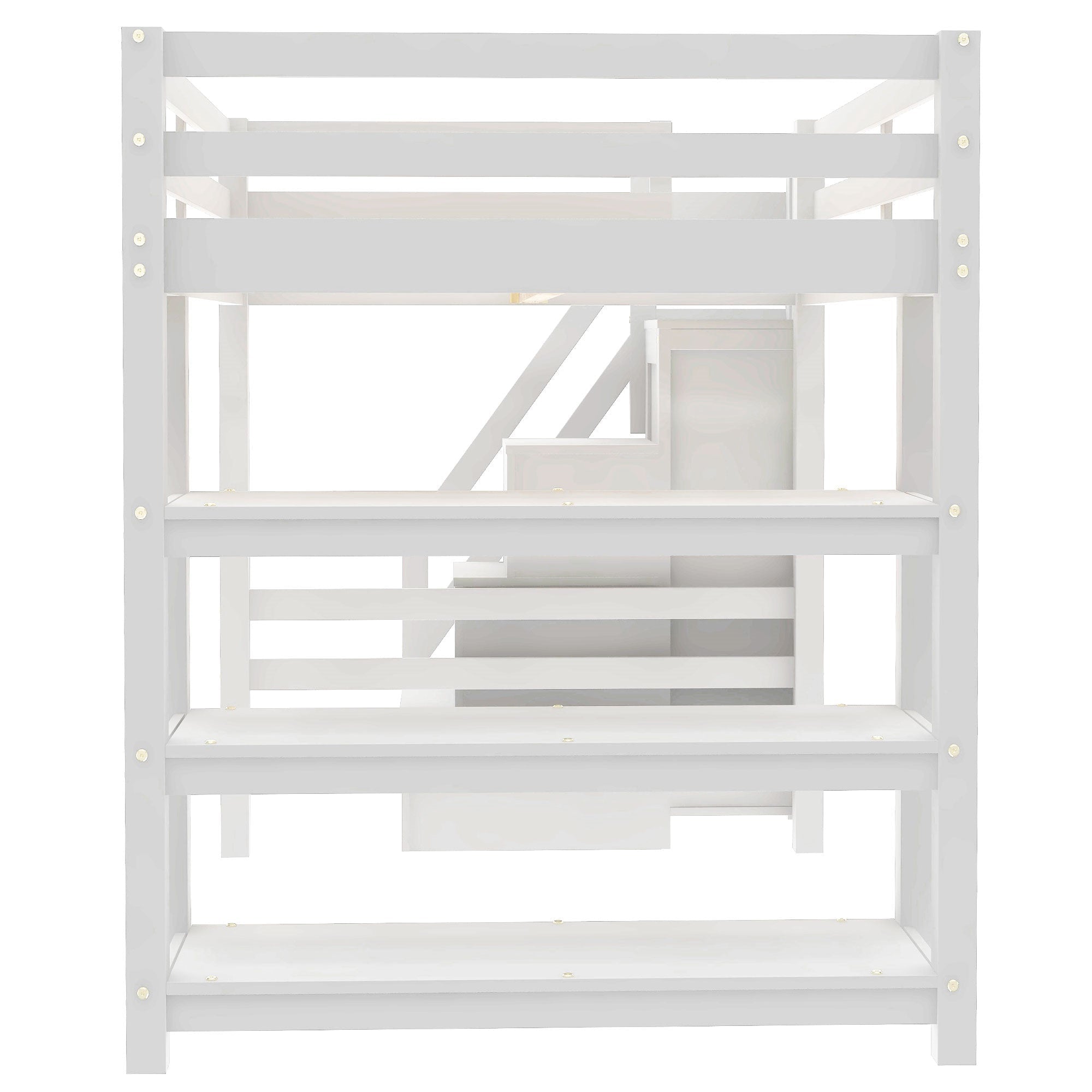 Bellemave® Full Size Wood Loft Bed with Stairs & LED Lights,Storage Shelves, Wardrobe & Guardrails for Kids, White - Bellemave