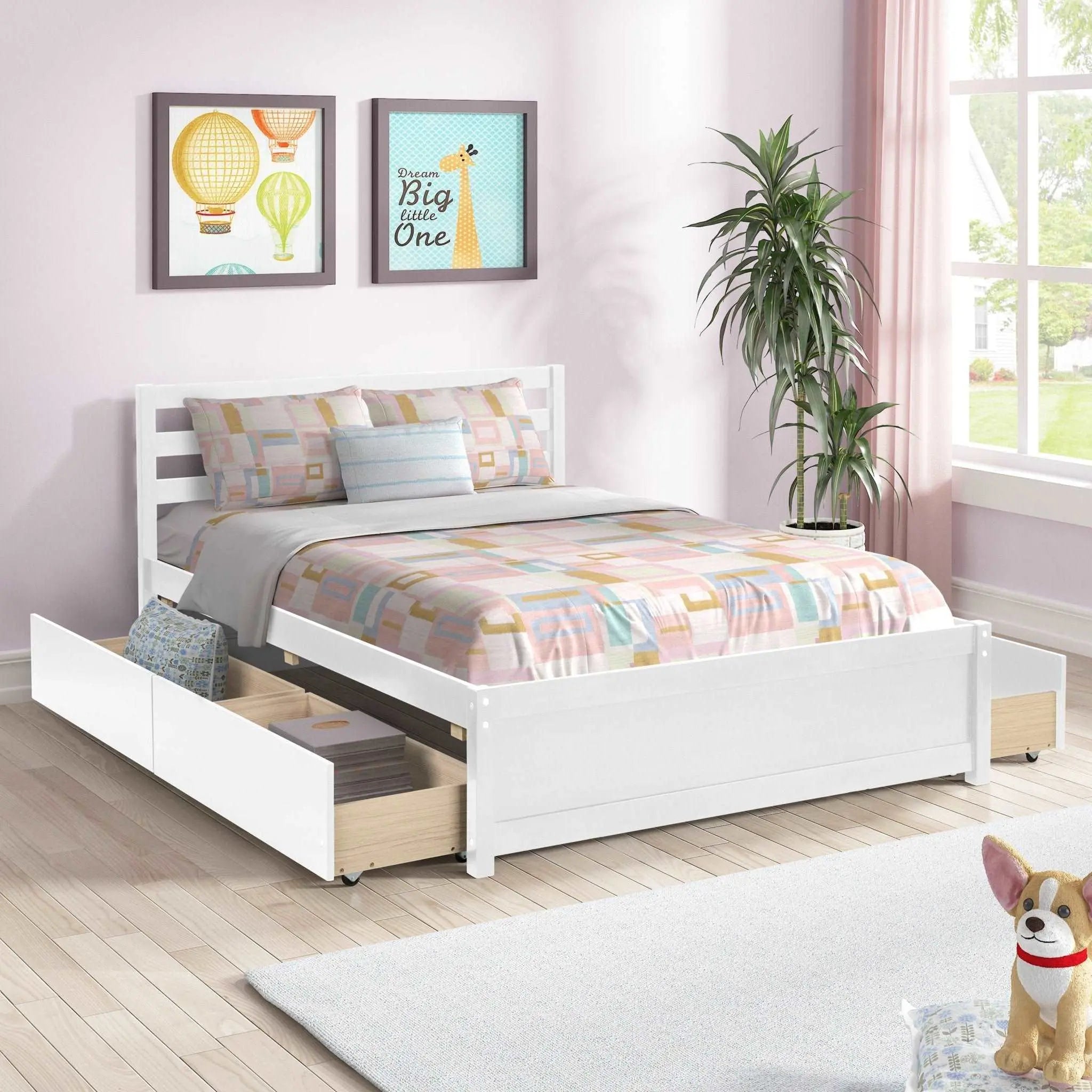 Bellemave® Full Size Wood Platform Bed with Headboard and 4 Drawers - Bellemave