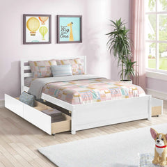 Bellemave® Full Size Wood Platform Bed with Headboard and 4 Drawers - Bellemave