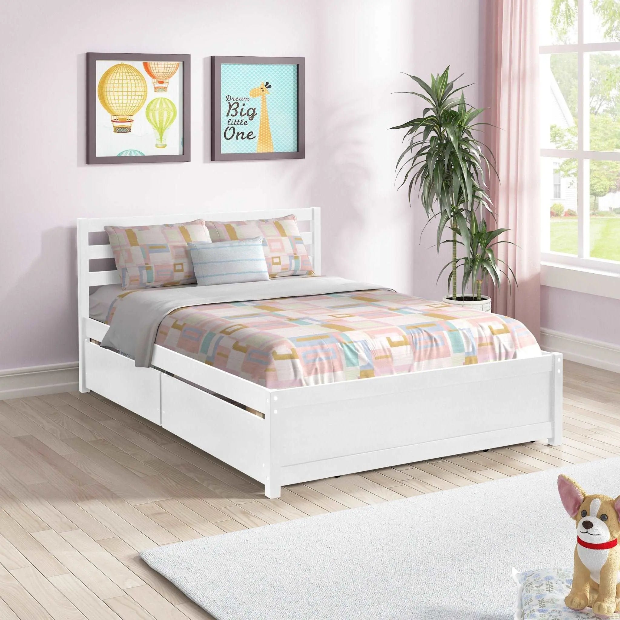 Bellemave® Full Size Wood Platform Bed with Headboard and 4 Drawers - Bellemave