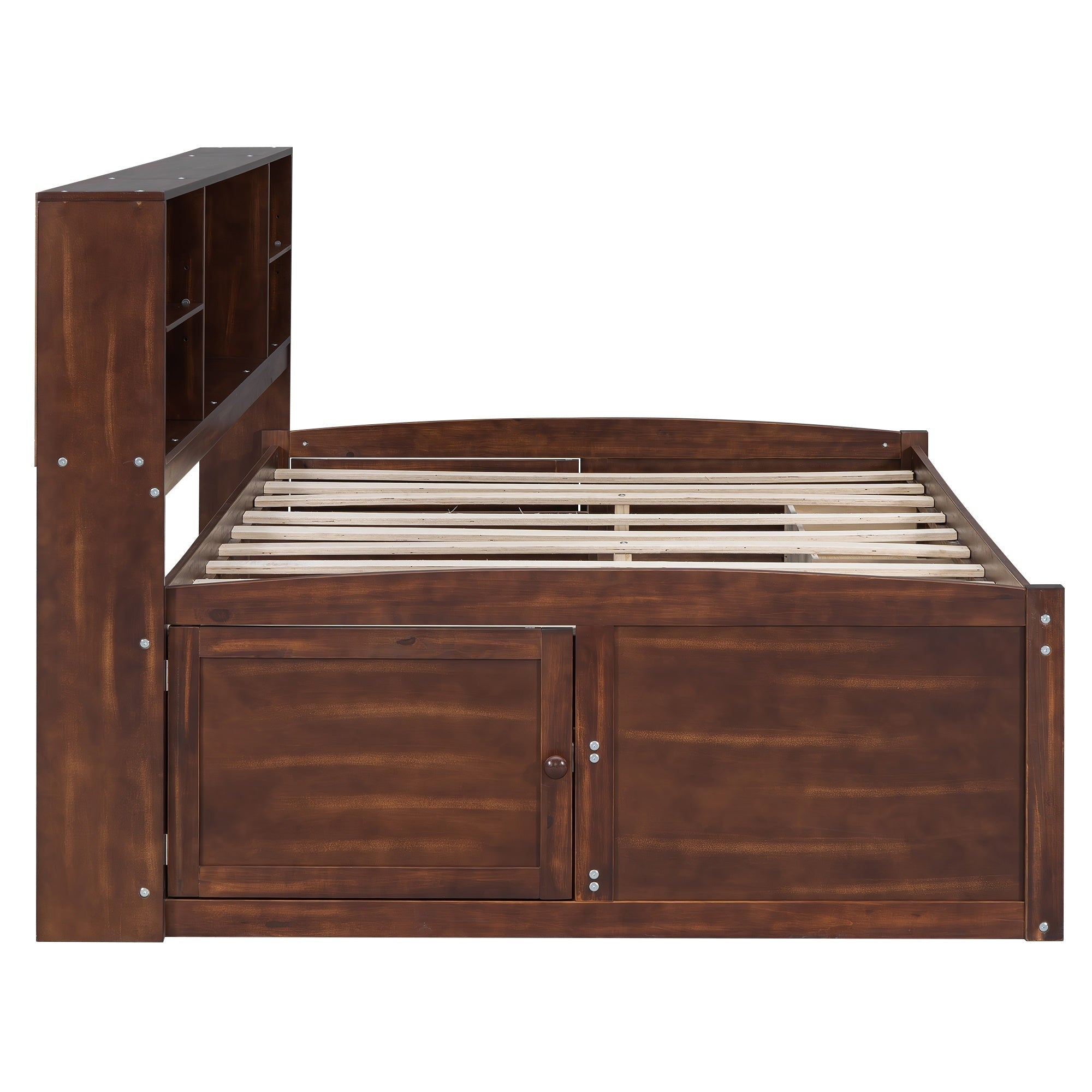 Bellemave Full Size Wooden Captain Bed with Built - in Storage Shelves, 4 Drawers and 2 Cabinets, Antique Brown - Bellemave