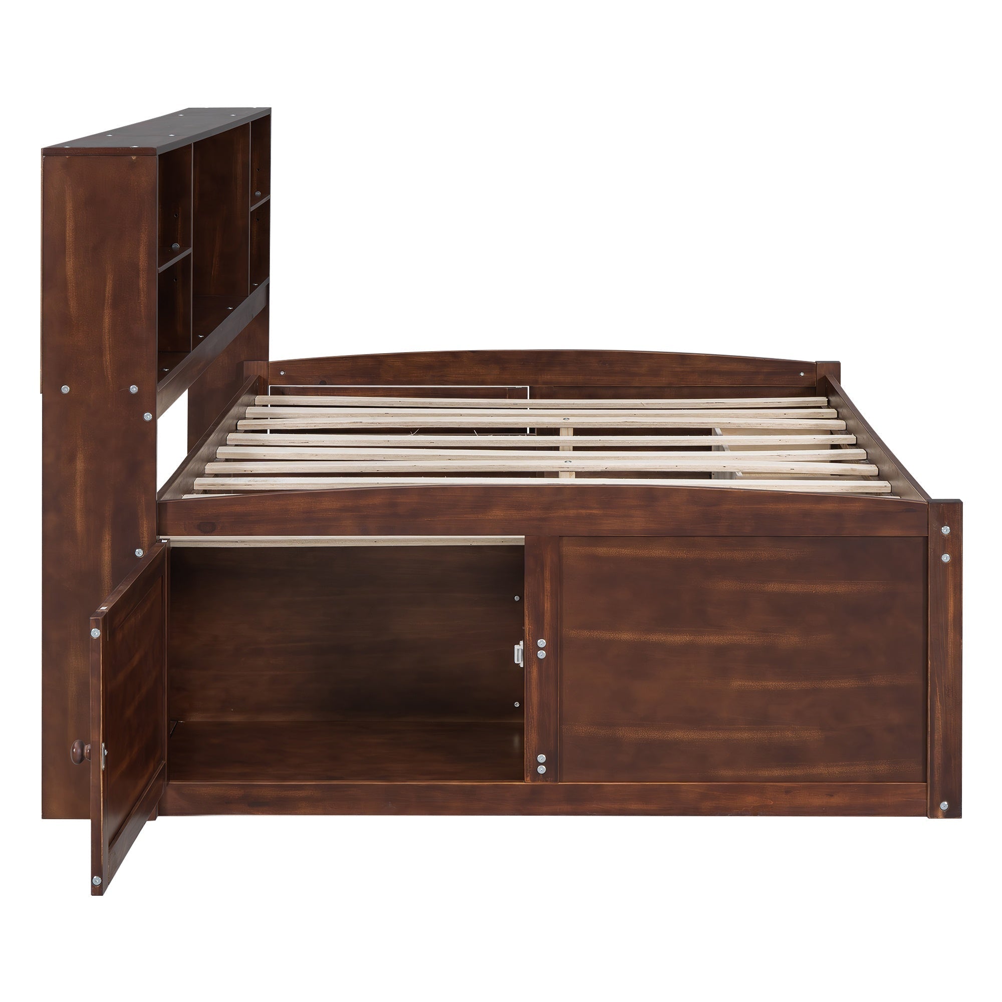 Bellemave Full Size Wooden Captain Bed with Built - in Storage Shelves, 4 Drawers and 2 Cabinets, Antique Brown - Bellemave