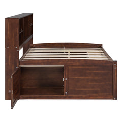 Bellemave Full Size Wooden Captain Bed with Built - in Storage Shelves, 4 Drawers and 2 Cabinets, Antique Brown - Bellemave