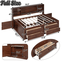 Bellemave Full Size Wooden Captain Bed with Built - in Storage Shelves, 4 Drawers and 2 Cabinets, Antique Brown - Bellemave