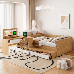 Bellemave® Full Size Wooden Daybed with 6 Drawers, Shelves and Dressing Table - Bellemave