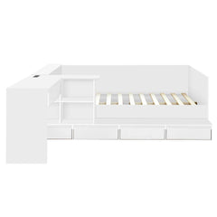 Bellemave® Full Size Wooden Daybed with 6 Drawers, Shelves and Dressing Table - Bellemave