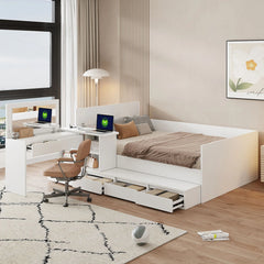 Bellemave® Full Size Wooden Daybed with 6 Drawers, Shelves and Dressing Table - Bellemave