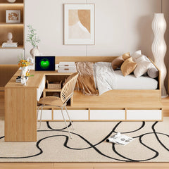 Bellemave® Full Size Wooden Daybed with 6 Drawers, Shelves and Dressing Table - Bellemave