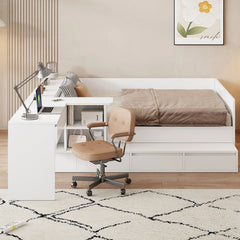 Bellemave® Full Size Wooden Daybed with 6 Drawers, Shelves and Dressing Table - Bellemave