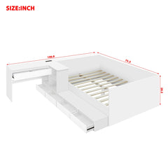 Bellemave® Full Size Wooden Daybed with 6 Drawers, Shelves and Dressing Table - Bellemave