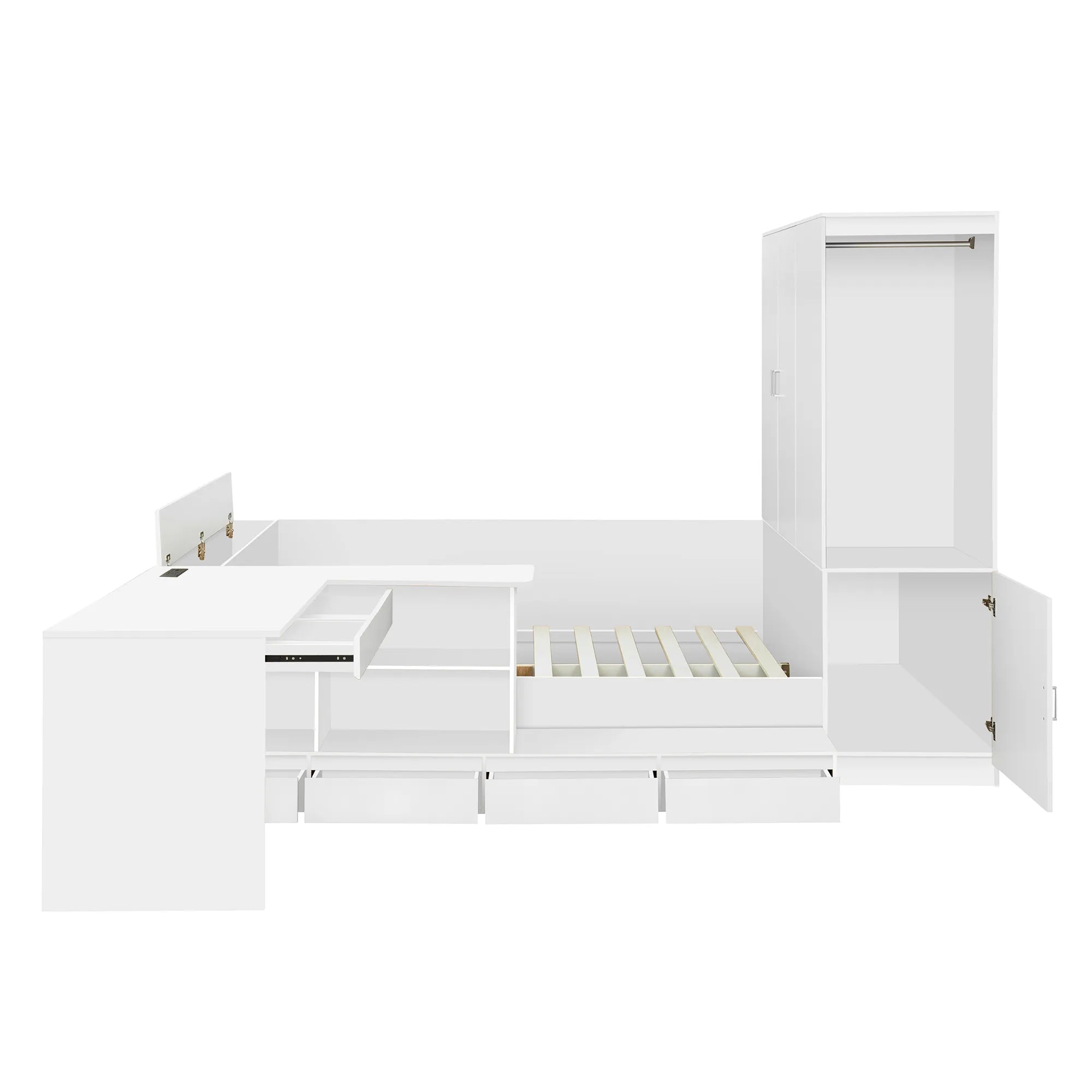 Bellemave® Full Size Wooden Daybed with 6 Drawers, Shelves, Desk and Wardrobe - Bellemave