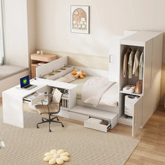 Bellemave® Full Size Wooden Daybed with 6 Drawers, Shelves, Desk and Wardrobe - Bellemave