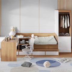 Bellemave® Full Size Wooden Daybed with 6 Drawers, Shelves, Desk and Wardrobe - Bellemave