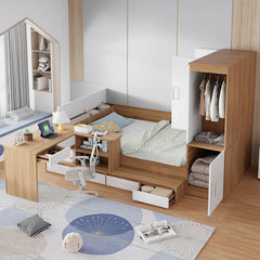 Bellemave® Full Size Wooden Daybed with 6 Drawers, Shelves, Desk and Wardrobe - Bellemave
