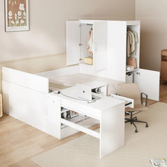 Bellemave® Full Size Wooden Daybed with 6 Drawers, Shelves, Desk and Wardrobe - Bellemave