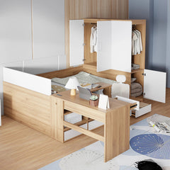Bellemave® Full Size Wooden Daybed with 6 Drawers, Shelves, Desk and Wardrobe - Bellemave