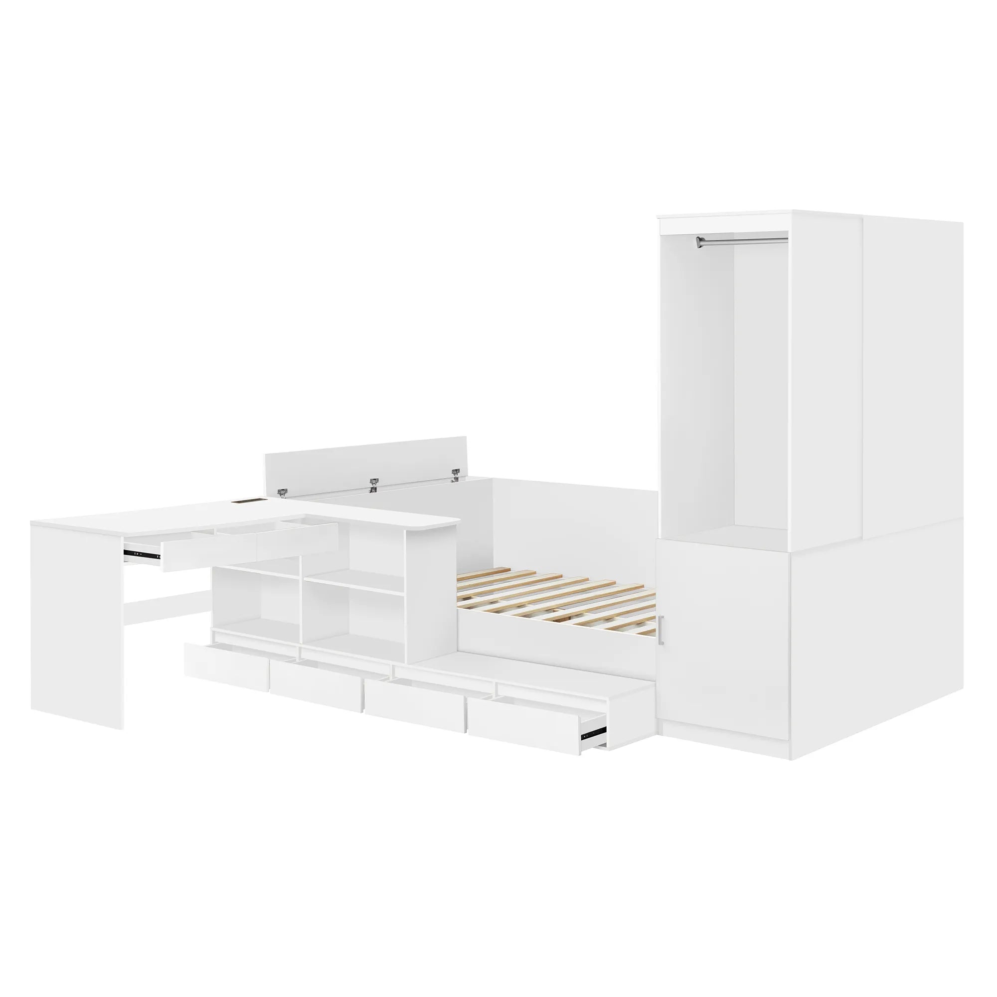 Bellemave® Full Size Wooden Daybed with 6 Drawers, Shelves, Desk and Wardrobe - Bellemave