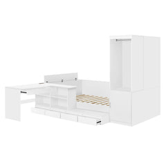 Bellemave® Full Size Wooden Daybed with 6 Drawers, Shelves, Desk and Wardrobe - Bellemave