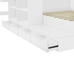 Bellemave® Full Size Wooden Daybed with 6 Drawers, Shelves, Desk and Wardrobe - Bellemave