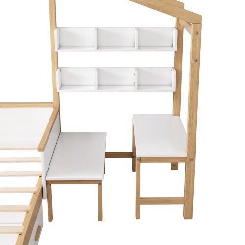 Bellemave® Full Size Wooden House Bed White and Original Wood Color Frame with Drawer - Bellemave