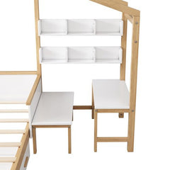 Bellemave® Full Size Wooden House Bed White and Original Wood Color Frame with Drawer - Bellemave