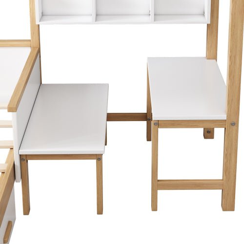Bellemave® Full Size Wooden House Bed White and Original Wood Color Frame with Drawer - Bellemave