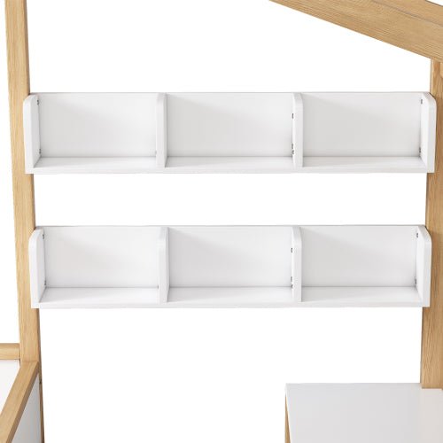 Bellemave® Full Size Wooden House Bed White and Original Wood Color Frame with Drawer - Bellemave