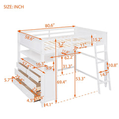 Bellemave® Full Size Wooden Loft Bed with Drawers and Desk - Bellemave
