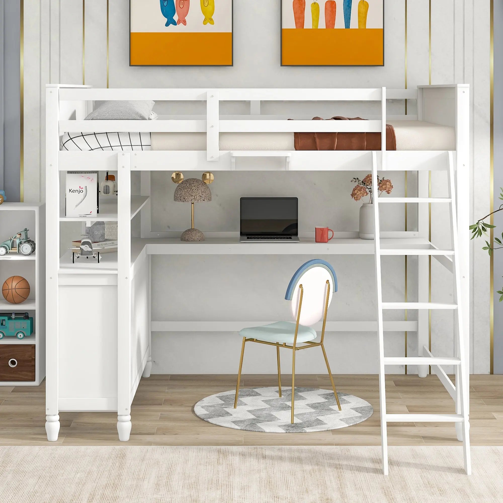 Bellemave® Full Size Wooden Loft Bed with Drawers and Desk - Bellemave