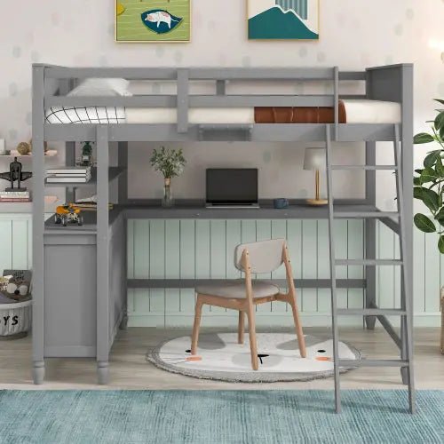 Bellemave® Full Size Wooden Loft Bed with Drawers and Desk - Bellemave