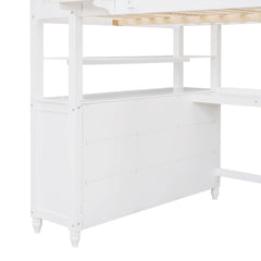 Bellemave® Full Size Wooden Loft Bed with Drawers and Desk - Bellemave