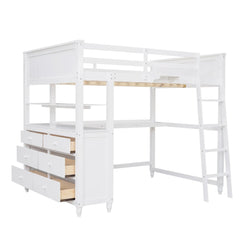 Bellemave® Full Size Wooden Loft Bed with Drawers and Desk - Bellemave