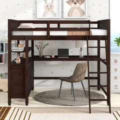 Bellemave® Full Size Wooden Loft Bed with Drawers and Desk - Bellemave