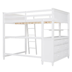 Bellemave® Full Size Wooden Loft Bed with Drawers and Desk - Bellemave