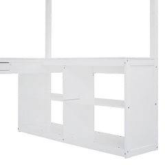 Bellemave® Full Size Wooden Loft Bed with U - shaped Desk,Storage Compartments and Tri - fold Mirror - Bellemave