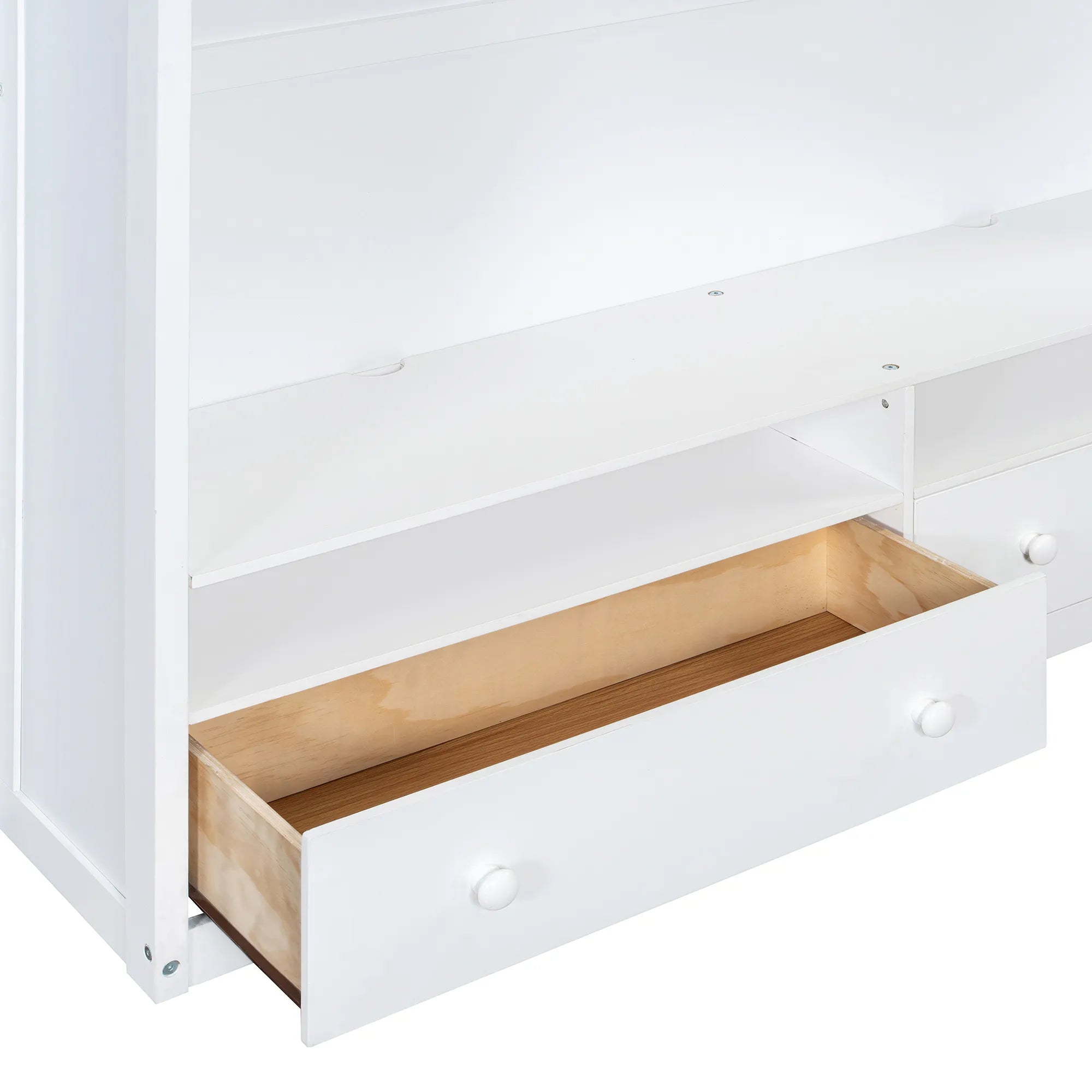Bellemave® Full Size Wooden Loft Bed with Wardrobe, TV Cabinet, Storage Shelves, Drawers and RGB LED light - Bellemave
