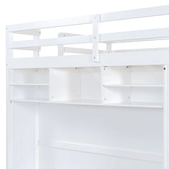 Bellemave® Full Size Wooden Loft Bed with Wardrobe, TV Cabinet, Storage Shelves, Drawers and RGB LED light - Bellemave
