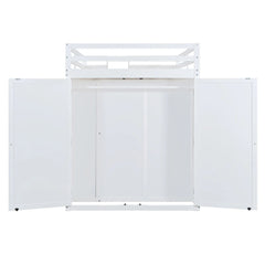 Bellemave® Full Size Wooden Loft Bed with Wardrobe, TV Cabinet, Storage Shelves, Drawers and RGB LED light - Bellemave