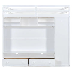 Bellemave® Full Size Wooden Loft Bed with Wardrobe, TV Cabinet, Storage Shelves, Drawers and RGB LED light - Bellemave