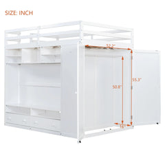 Bellemave® Full Size Wooden Loft Bed with Wardrobe, TV Cabinet, Storage Shelves, Drawers and RGB LED light - Bellemave